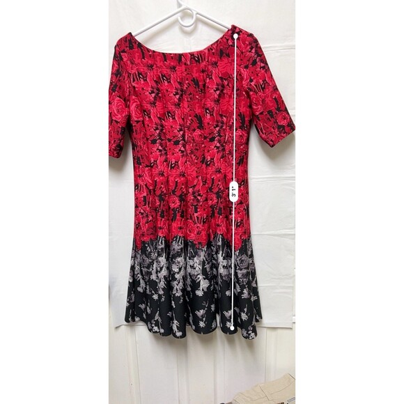 009-030 Julian Taylor Dress Women's Size 12 Red & Black Short Sleeve Fit & Flare - Picture 5 of 8